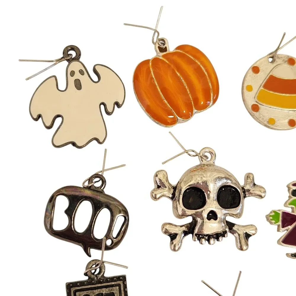 Halloween Charms 15Pc Set Enamel Spooky Pumpkin Witch Skull Ghost Jewelry Making